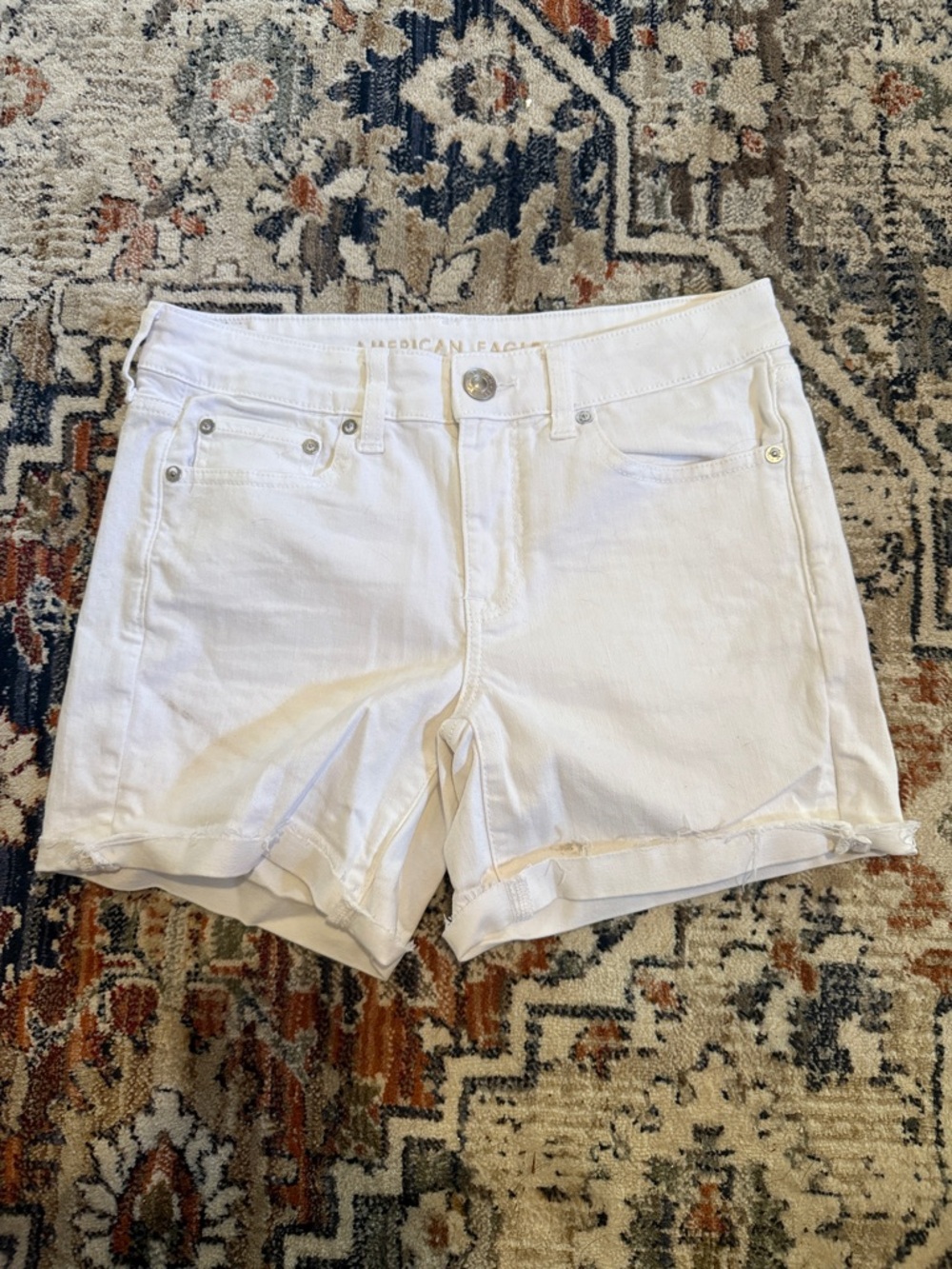 American Eagle Outfitters White Denim Roll-Hem Shorts